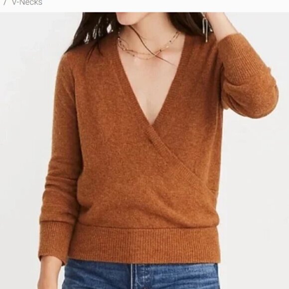 Madewell Merino Wool Alpaca Blend Wrap Front Pullover Sweater Size XS EUC - Picture 1 of 11